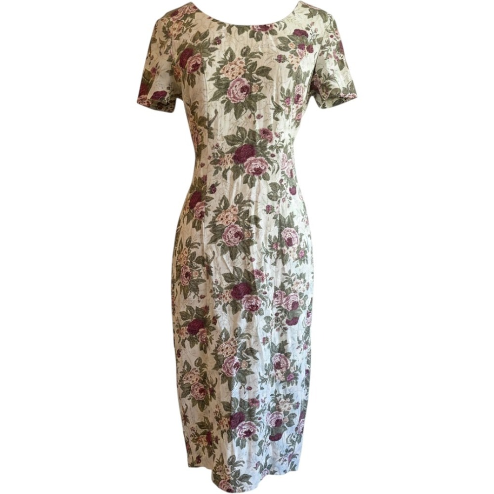 Vintage Byer Too! California Floral Corset Back Midi Dress Size 5 Cream Mauve